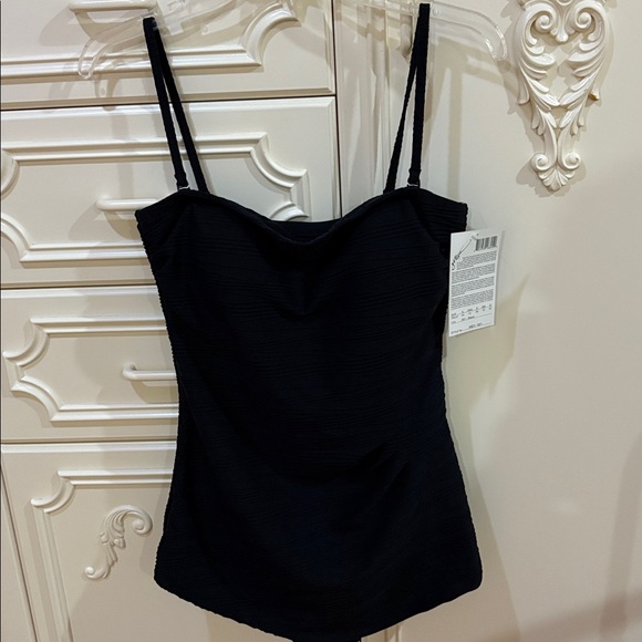 Vintage Gottex Black Textured ribbed pleated tummy control swimsuit Sz 14 NWT - Picture 1 of 10